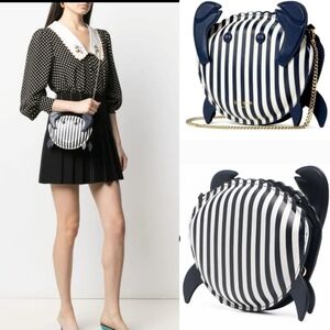 Kate Spade Shelly Crab Navy and White Striped Shoulder Bag Novelty Clutch